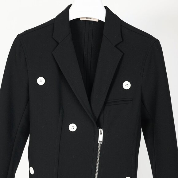 Celine SS/16 Runway Black Wool Crepe White-Button Zip Blazer - Picture 4 of 11